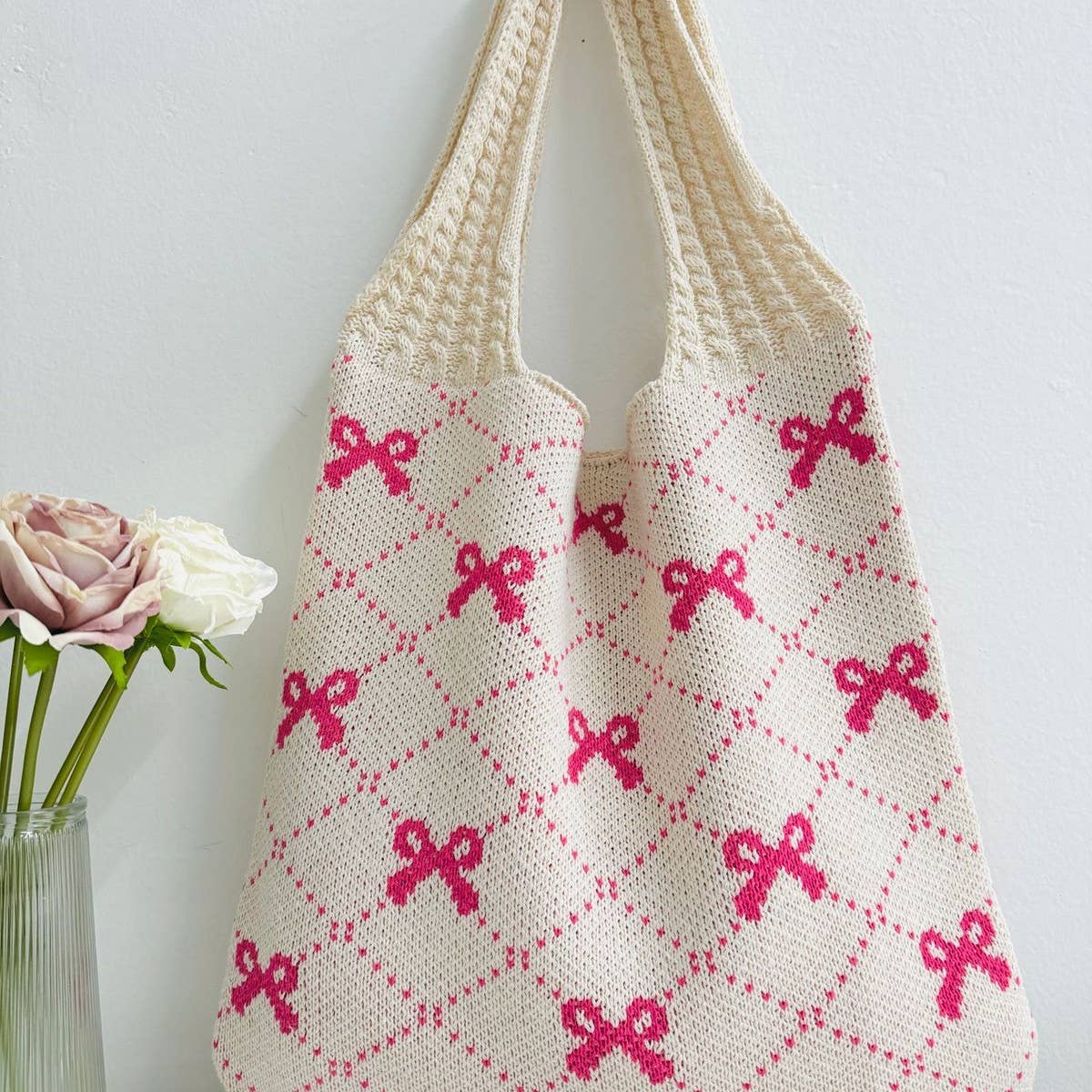 CWAB4567_BOW KNIT LARGE CAPACITY TOTE BAG