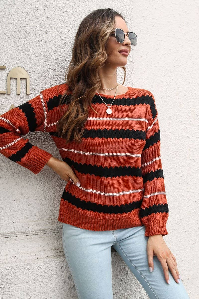 CWOSWL4089_STRIPED LONG-SLEEVED KNITTED PULLOVER