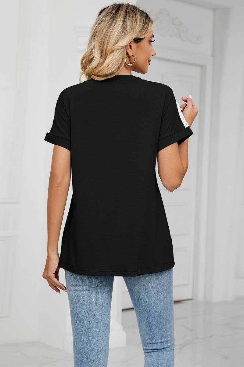 CWTTS0757_V-Neck Shirt Sleeve Top