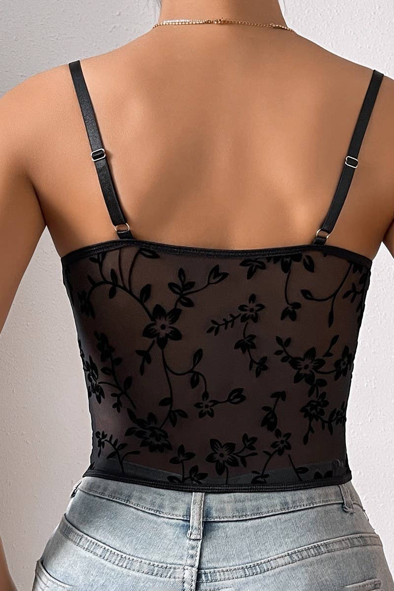 CWTHT0164_LOW-CUT SEE-THROUGH HERRINGBONE CAMISOLE