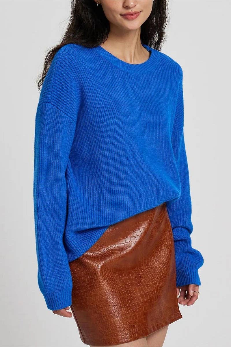 CWOSWL5239_ROUND NECK LONG SLEEVE PULLOVER KNITTED SWEATER