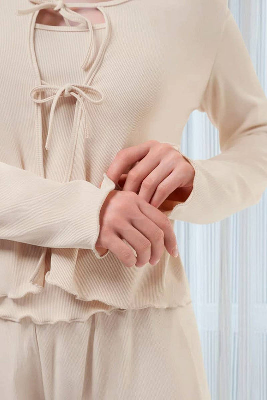 CWSPJ0317_SUSPENDER CARDIGAN LONG SLEEVE SHORTS PAJAMA SET