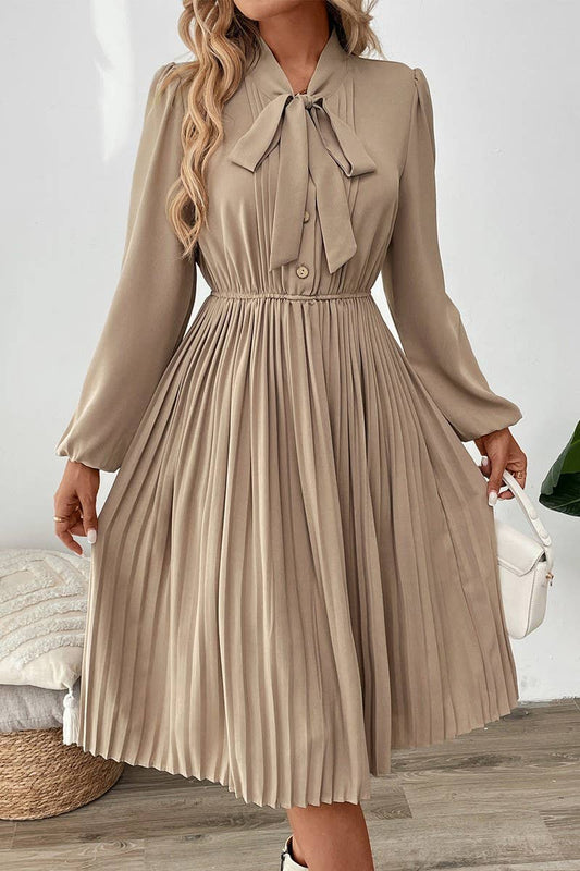 CWDMD4797_SPRING AND AUTUMN BOW TIE PLEATED DRESS