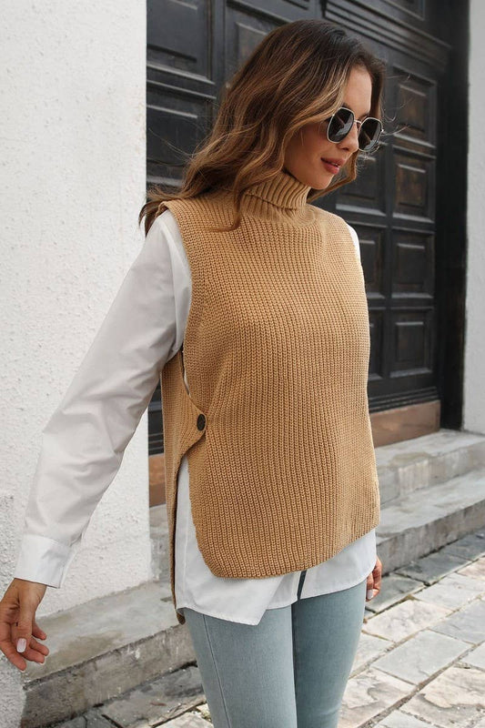 CWOV0490_TWO-PIECE BUTTON TURTLENECK VEST SWEATER VEST