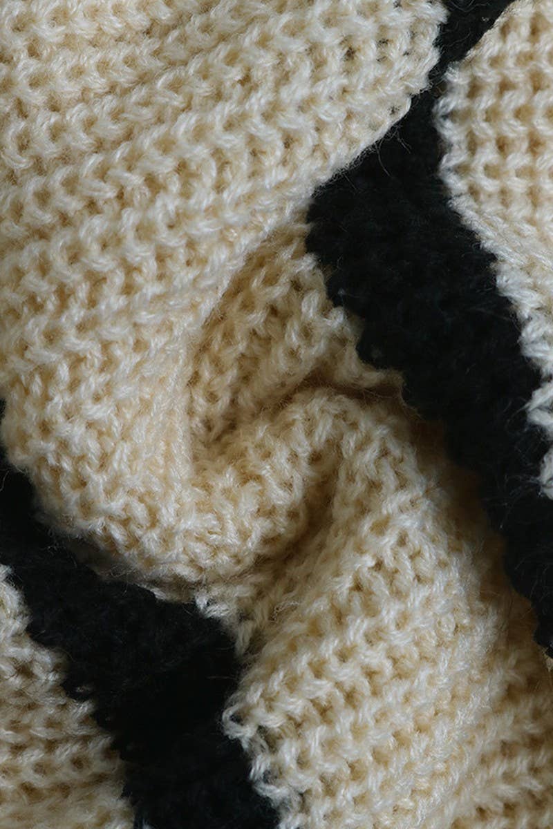 CWOCAL1137_STRIPED LOOSE MID-LENGTH KNITTED CARDIGAN SWEATER