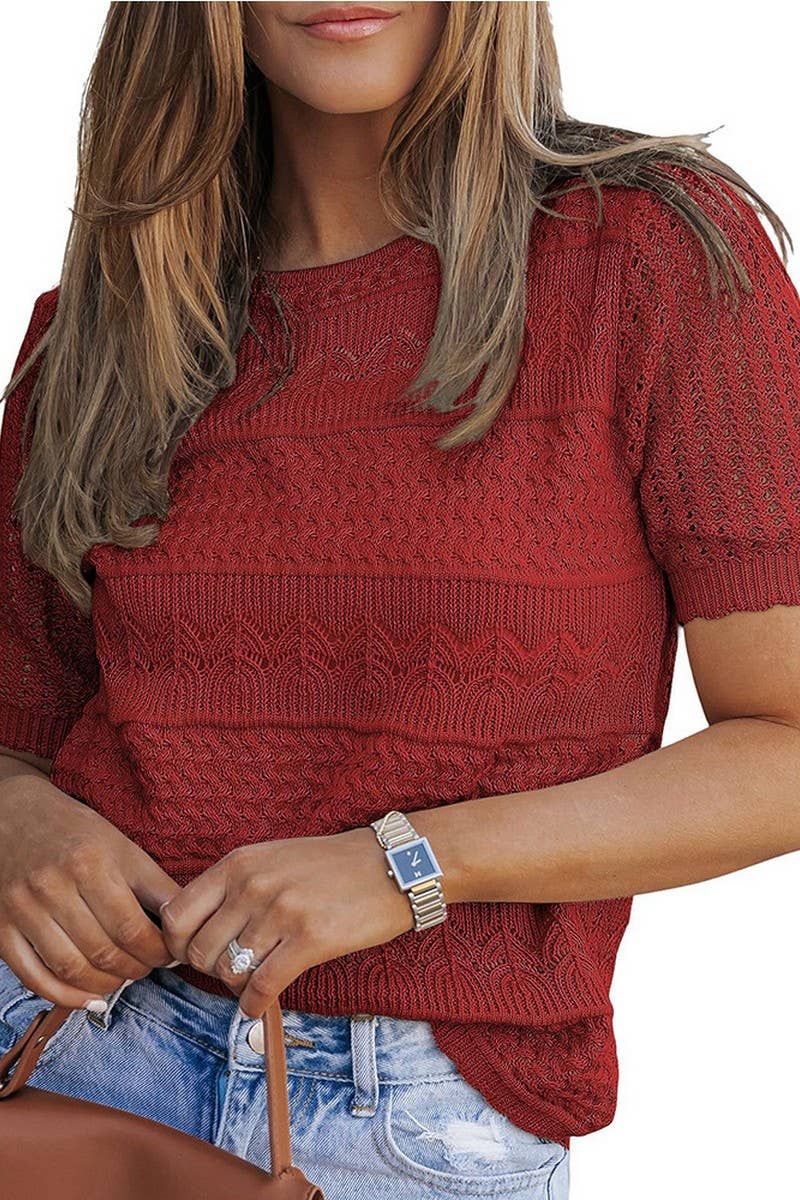 CWTBLS1817_ROUND NECK HOLLOW SEXY KNITTED CROCHET SWEATER