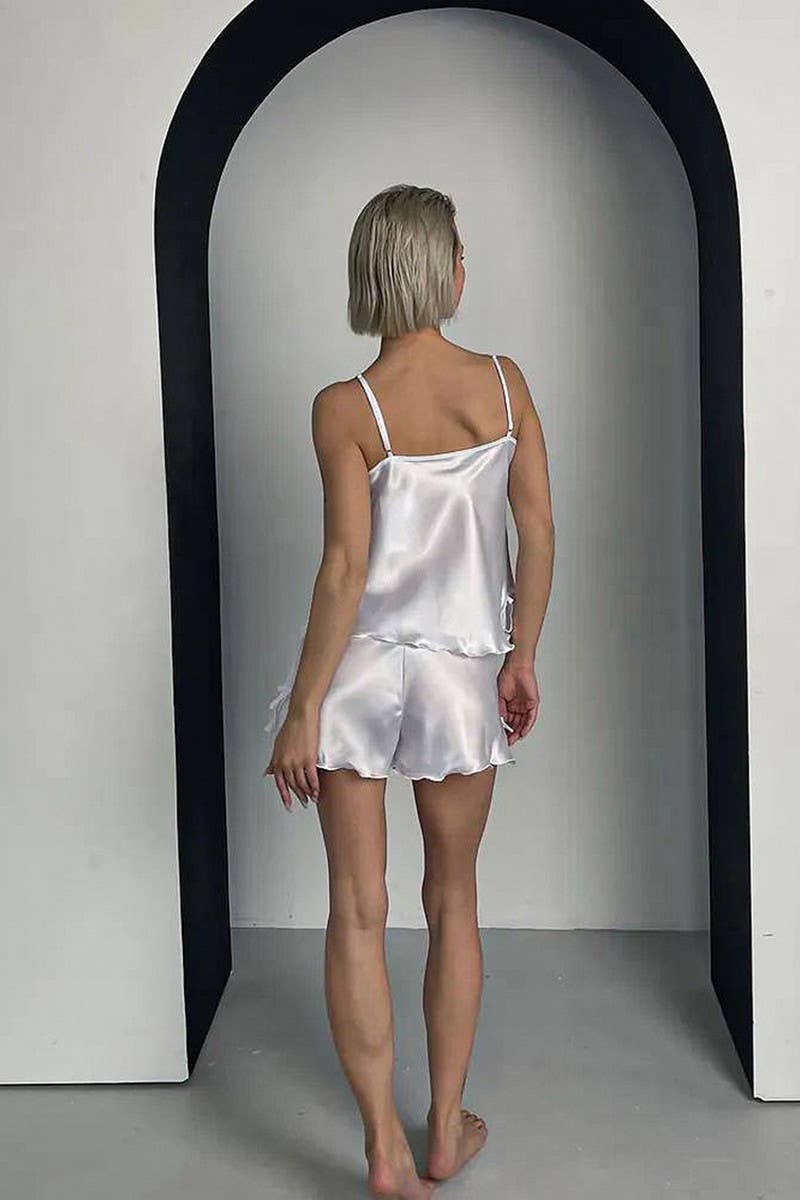 CWSPJ0380_BLACK SATIN SHORTS SUSPENDERS HOME WEAR SET