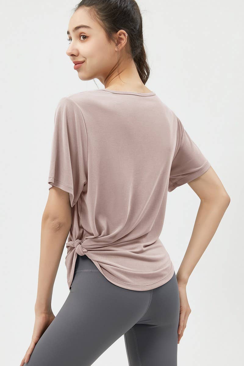 CWTBLS1469_LOOSE SHORT-SLEEVED SOLID COLOR SPORTS TOP