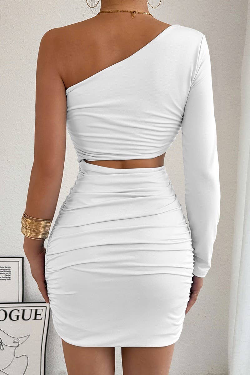 CWDSD10745_HOT GIRL ONE SHOULDER CUTOUT BODYCON DRESS