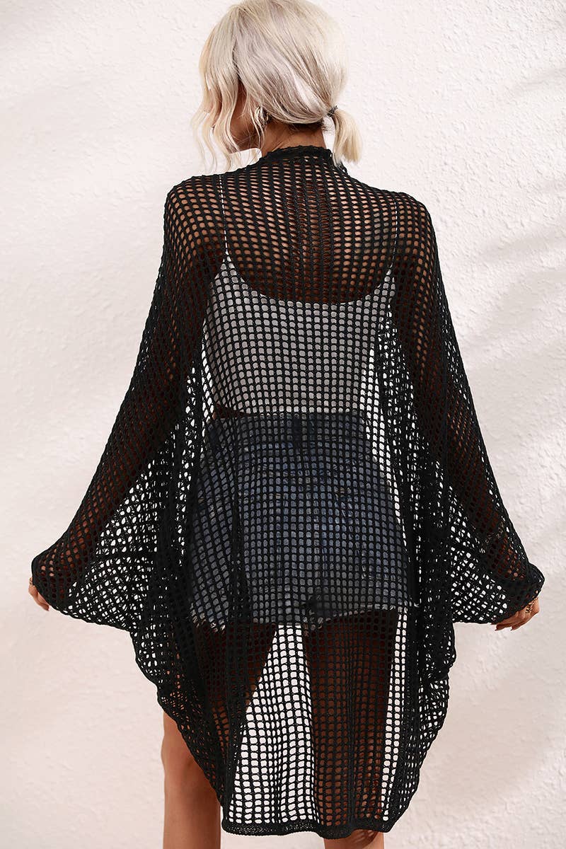 CWMW140  Oversized Crochet  Open Front Cardigan Sweater