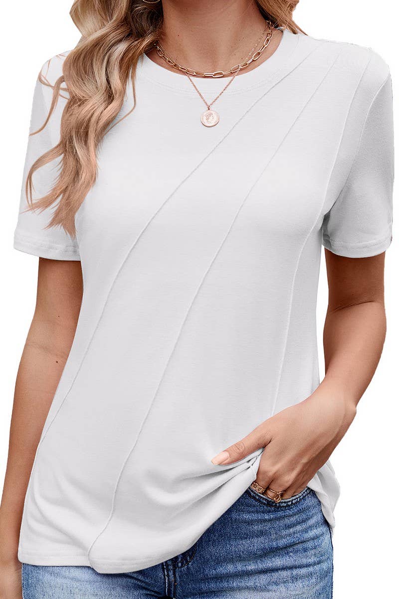 CWTTS1326_SUMMER SOLID COLOR LOOSE ROUND NECK T-SHIRT