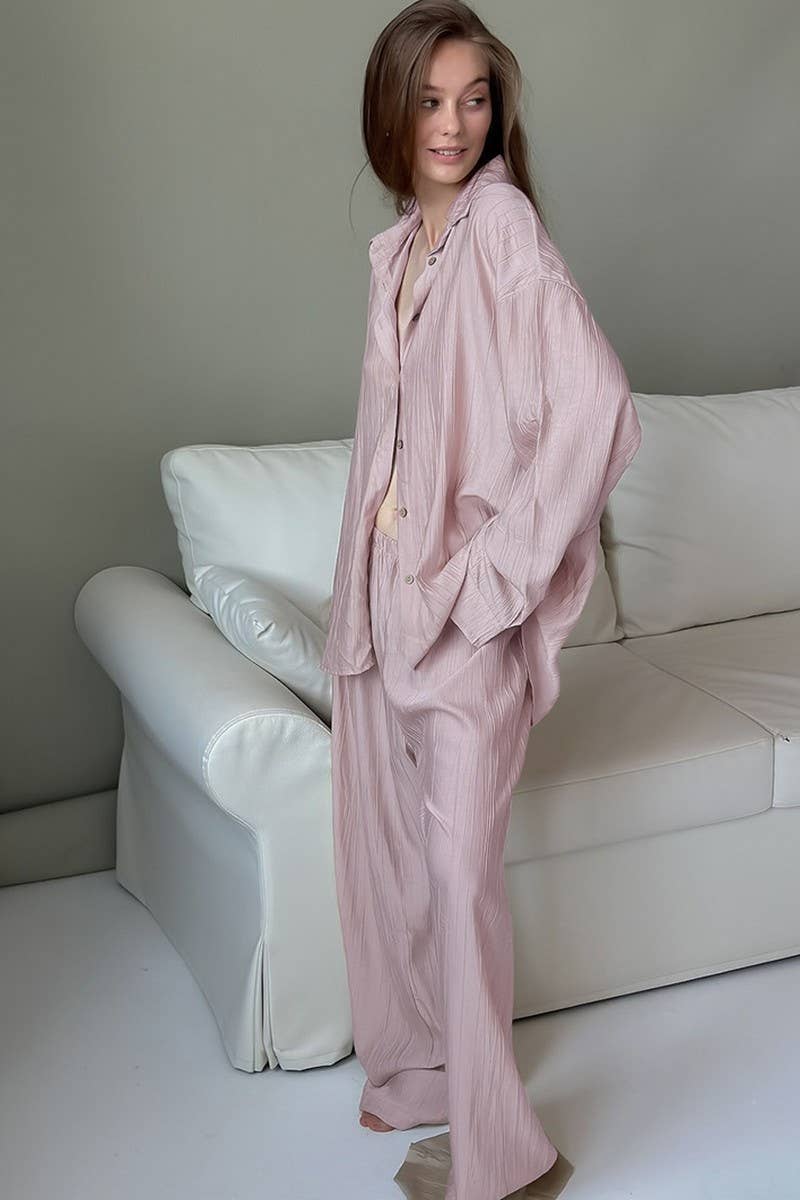 CWSPJ0296_SOLID COLOR LONG SLEEVE LONG PANTS PAJAMA SET