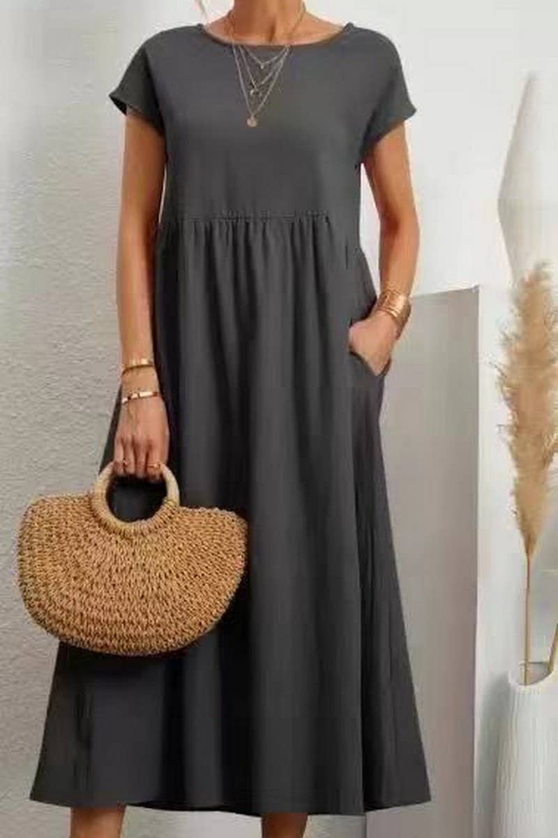 CWDMD01070_SOLID COLOR SLEEVELESS LOOSE DRESS