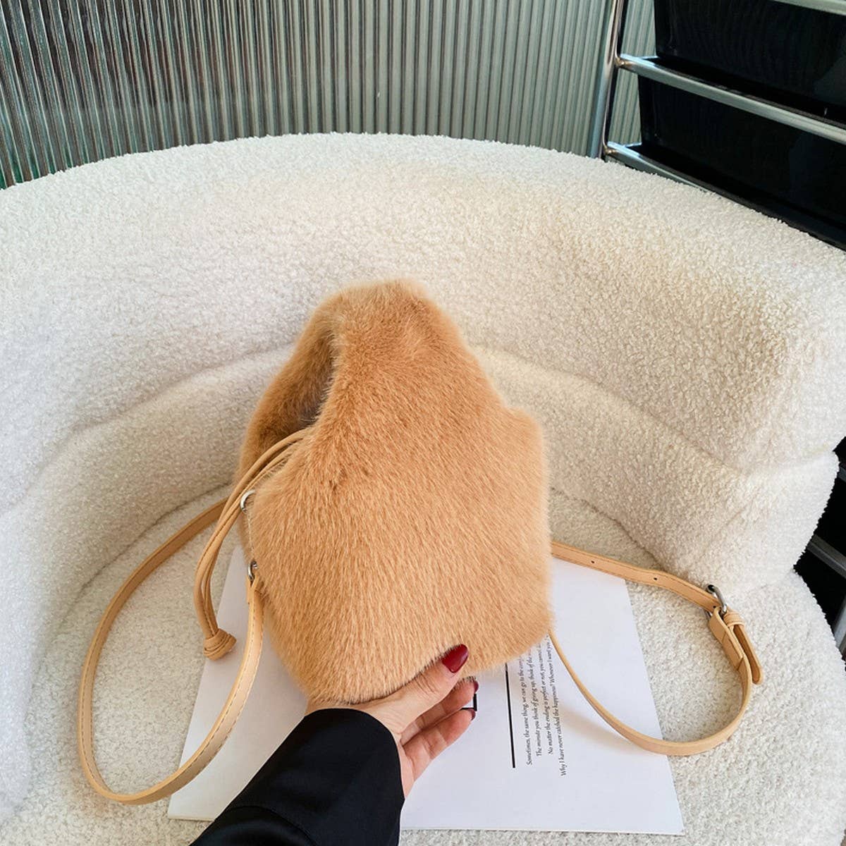 Plush Bucket Bag Women Handbag Crossbody Tote_CUAB00547