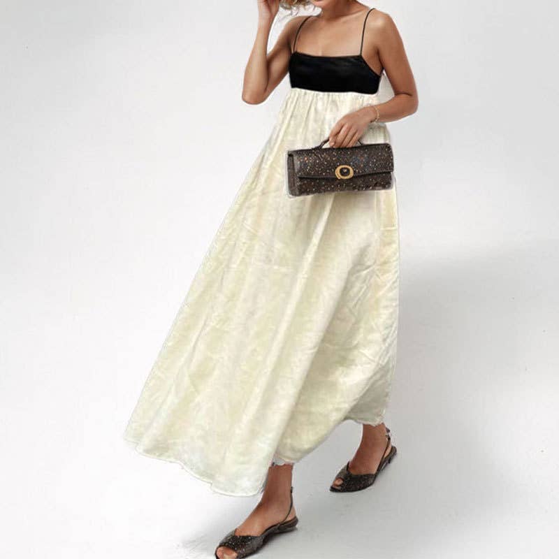 Chic black & white colorblock backless midi dress