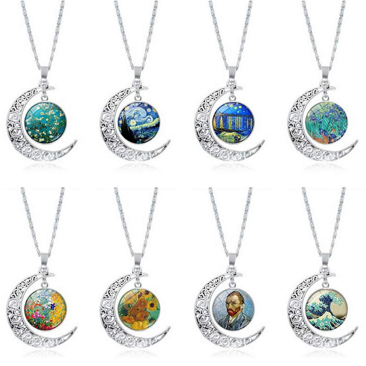 HOLLOW OUT MOON GEM PENDANT NECKLACE