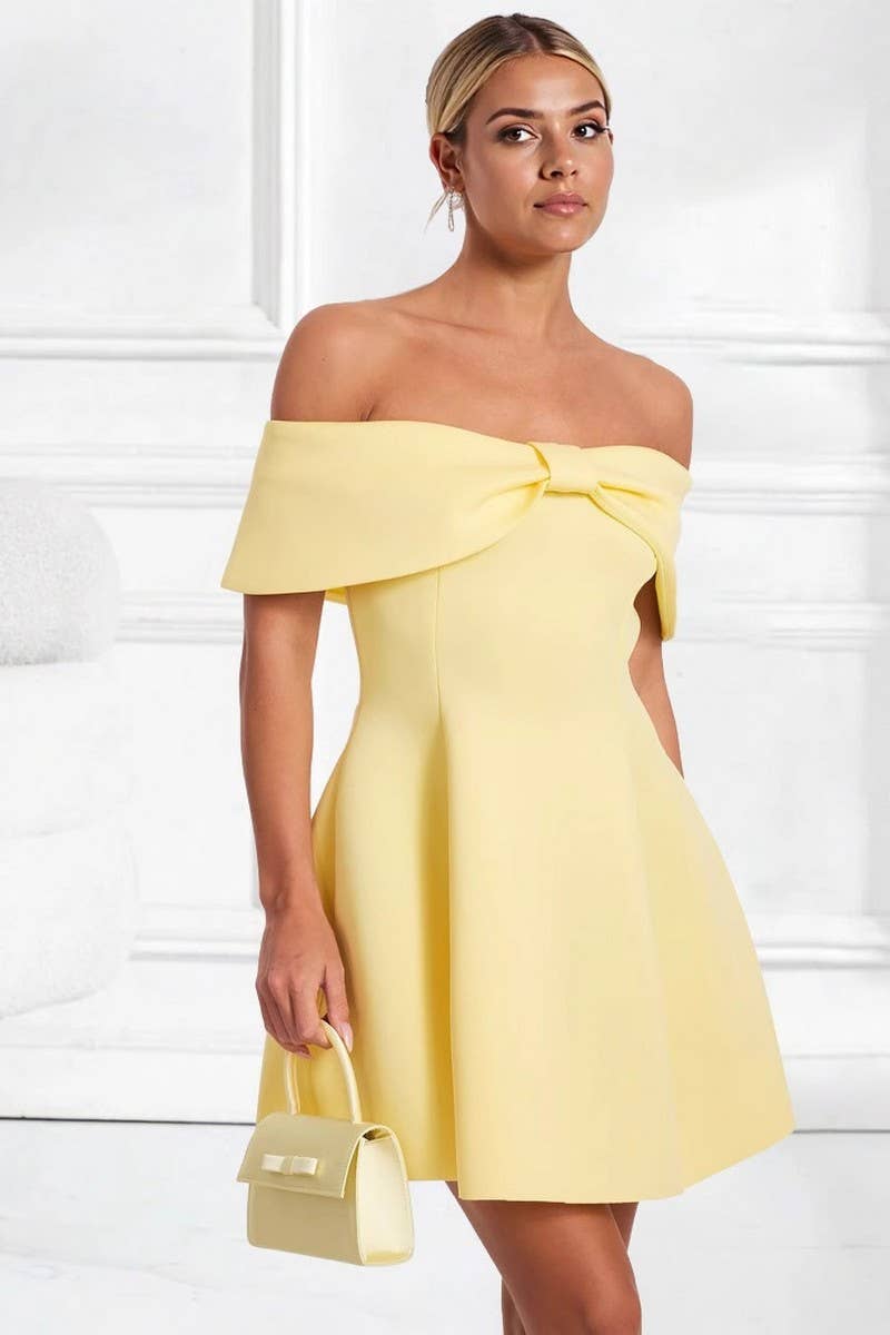 CWDSD8891_SOLID OFF SHOULDER FITTED ELEGANT DRESS