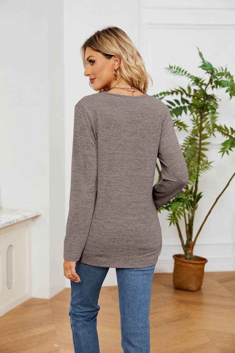CWTBLL2385_V-NECK LACE LONG-SLEEVED LOOSE PULLOVER