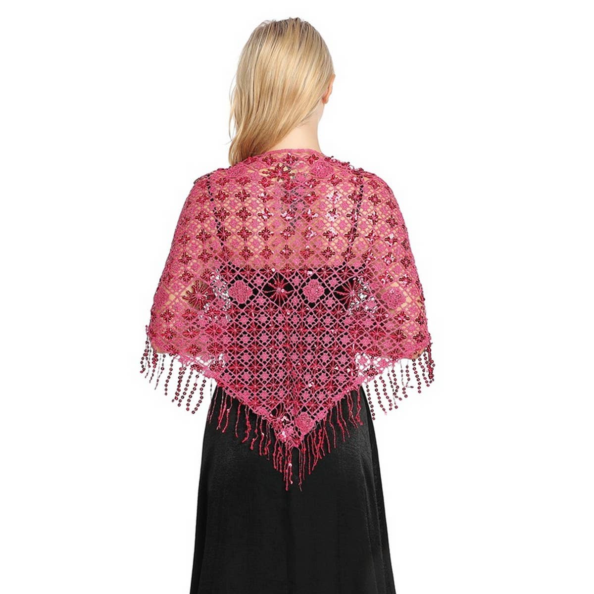 Sequin Fringe Triangle Shawl ? Bridal Party Wrap