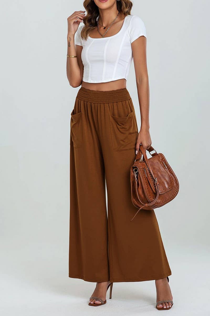 CWBLP1862_SOLID COLOR ELASTIC WAIST LOOSE CASUAL TROUSERS