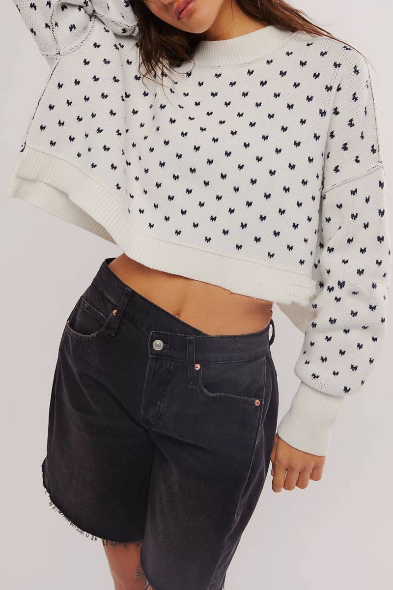 CWOSWL5844_KNIT SHORT BUTTERFLY JACQUARD LONGSLEEVED SWEATER