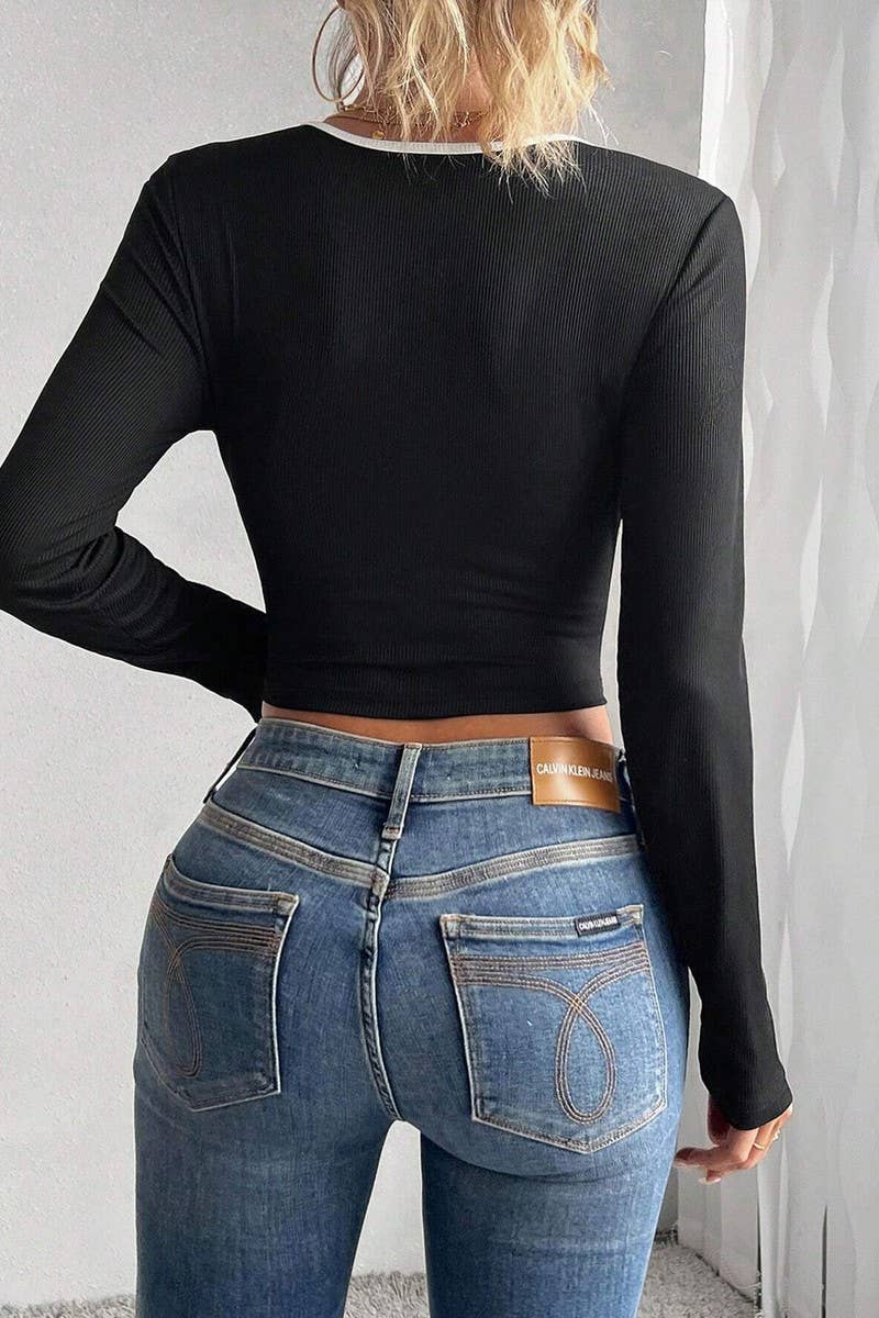 CWTBLL2731_SOLID COLOR SLIM SHORT SEXY CONTRAST COLOR TOP