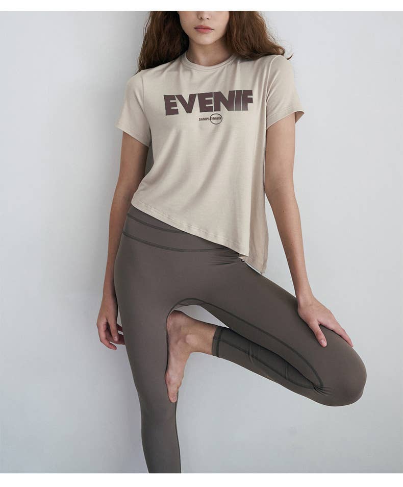 Design sense slit print short-sleeved T-shirt