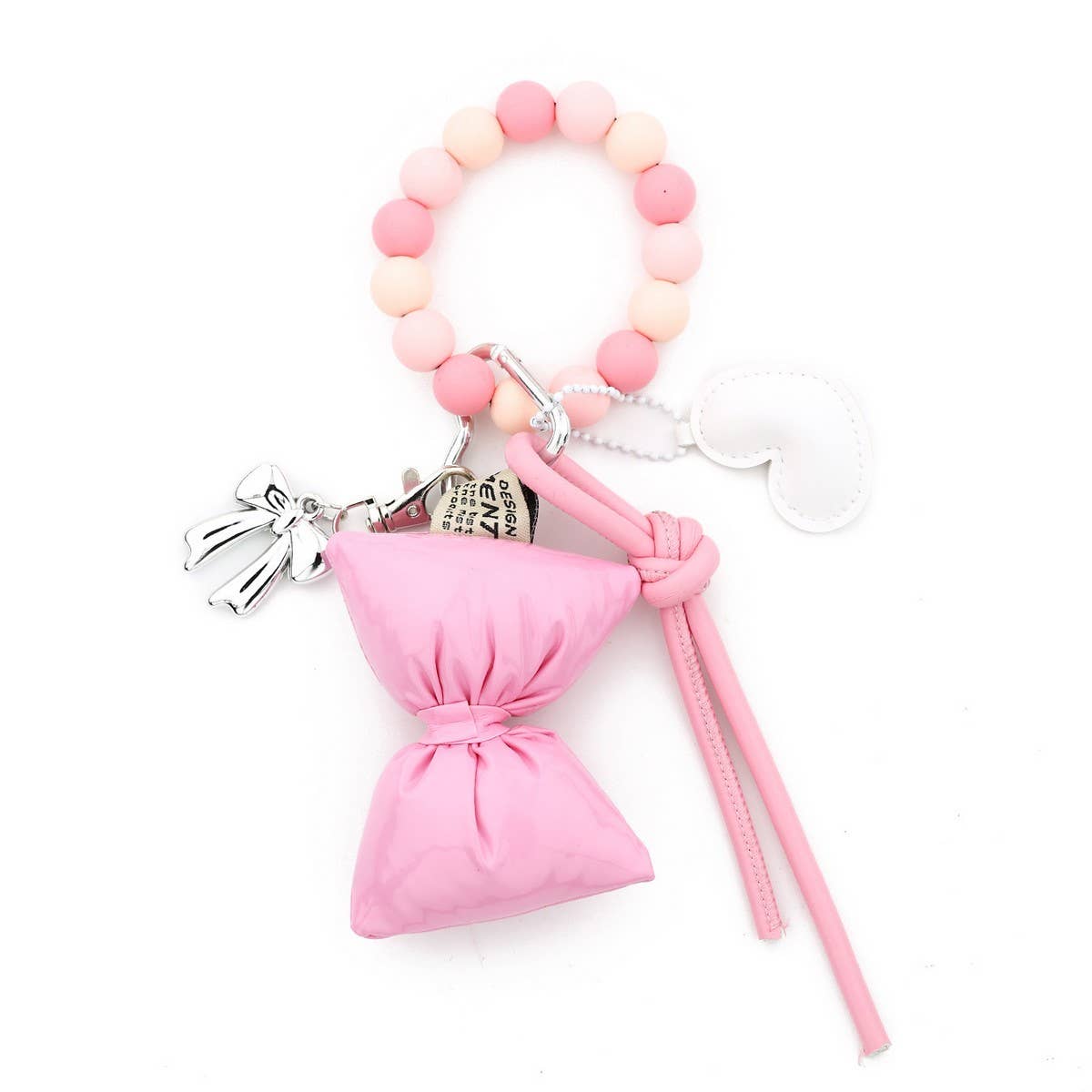 Silicone Bead Bracelet Keychain with Heart Bow_CUAB00445