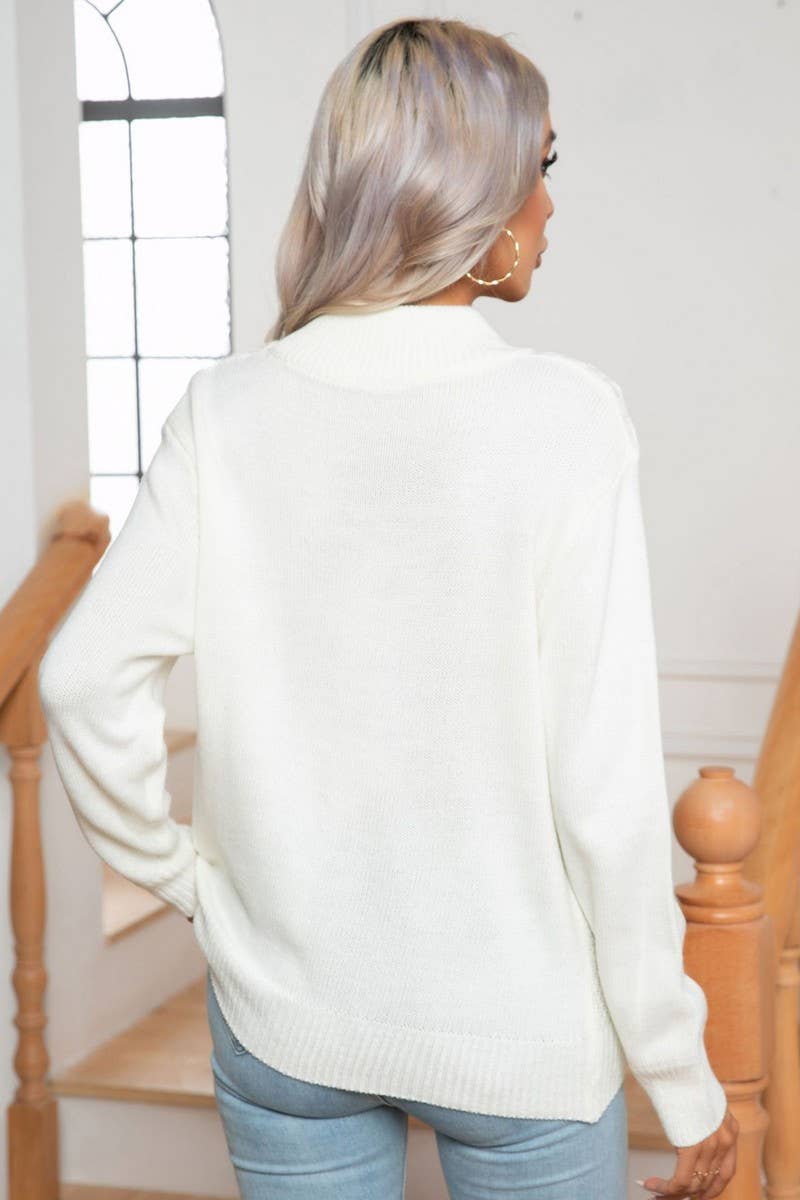 CWOSWL3962_CONTRAST COLOR CABLE HALF TURTLENECK SWEATER