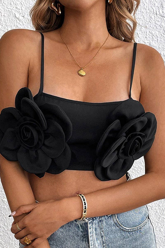 CWTTK0714_SEXY 3D FLOWER BLACK SHORT CAMISOLE