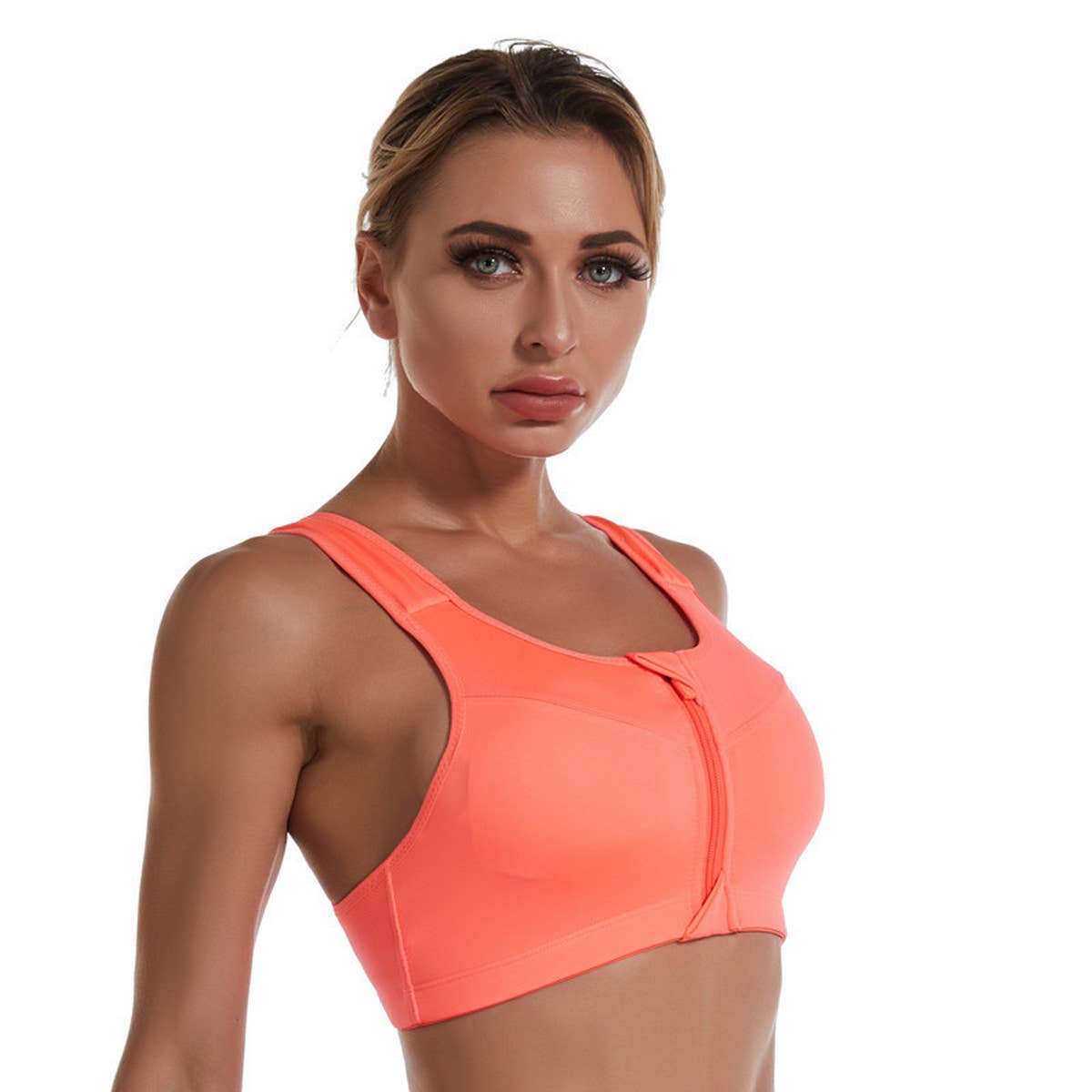 NON-WIRED ZIPPER PLUS SIZE SPORTS BRA_CWMU0296