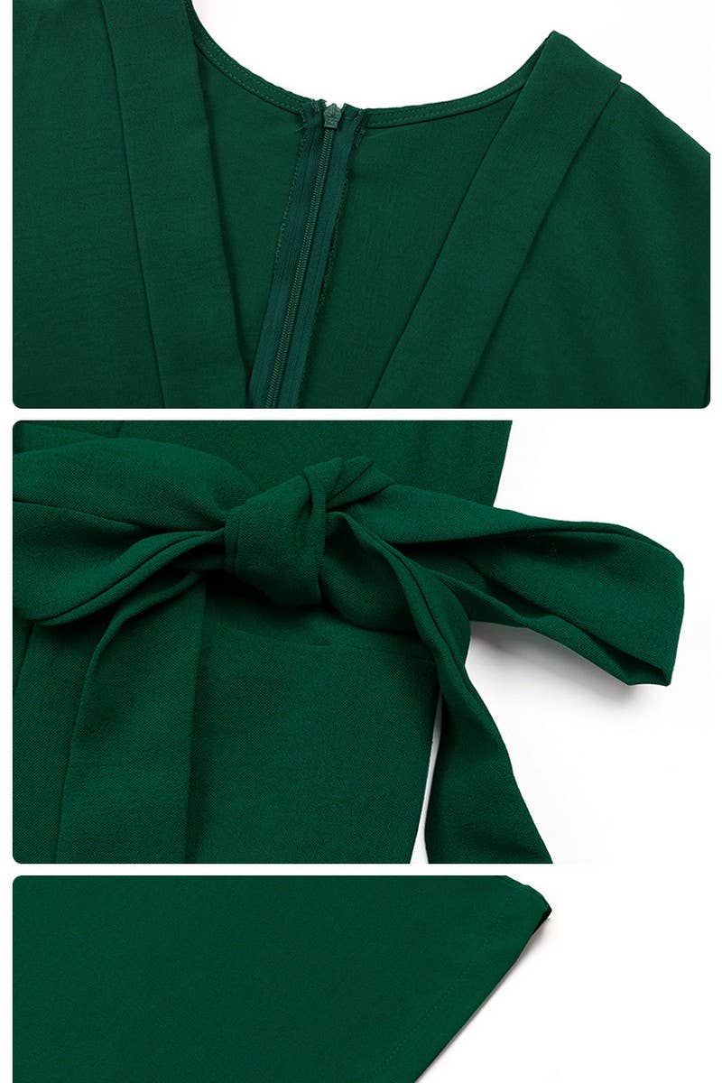 CWSJS0643_MID-SLEEVE SOLID COLOR LONG JUMPSUIT