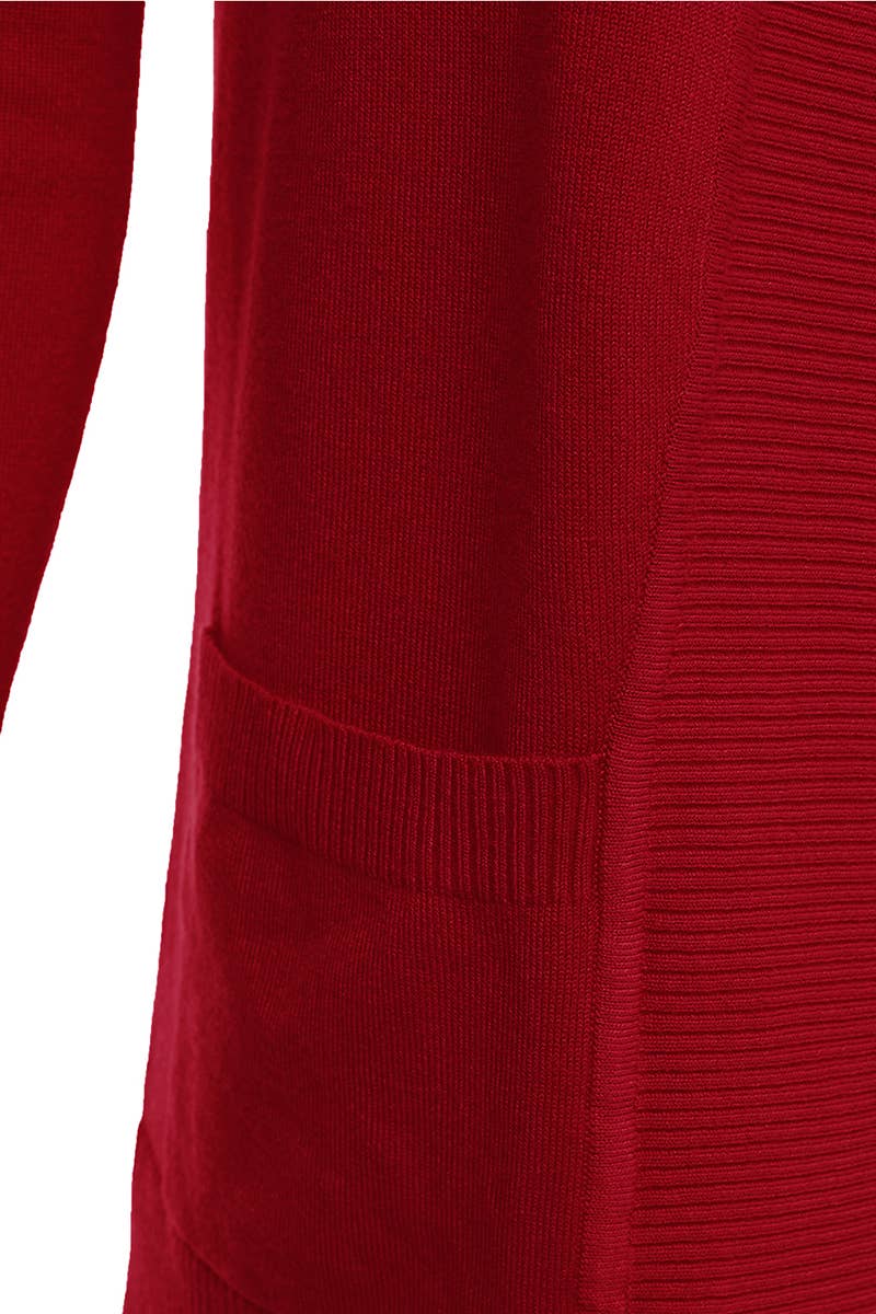 AWOCAL313_Open Front Long Sleeve Pockets Sweater Cardigan