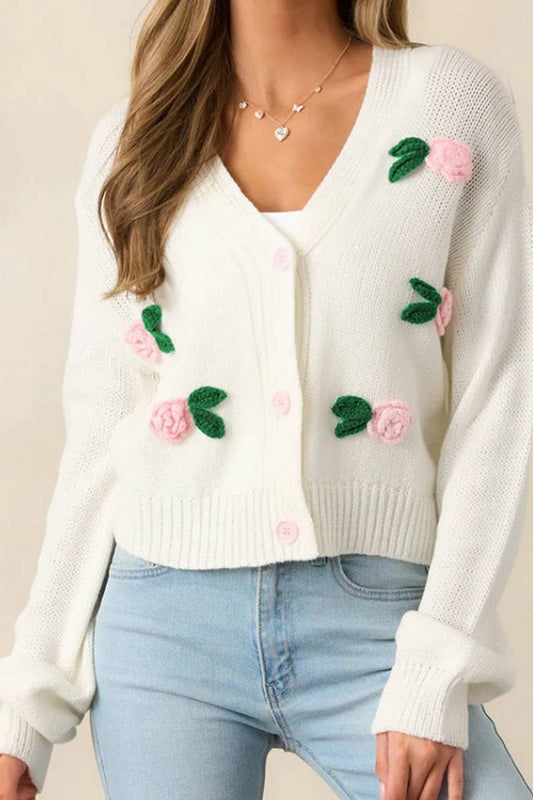 CWOCAL2354_3D FLORAL LONG SLEEVE KNIT CARDIGAN