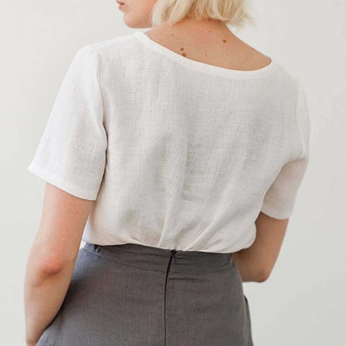 CREW-NECK CASUAL COTTON LINEN BLOUSE