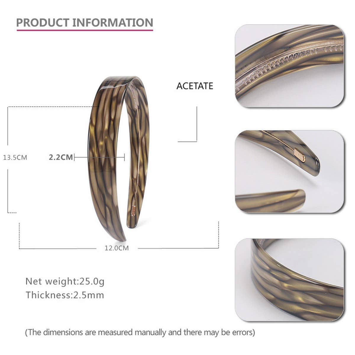 2.2CM WIDE VINTAGE ACETATE HEADBAND HAIRPIN_CWAHA4341