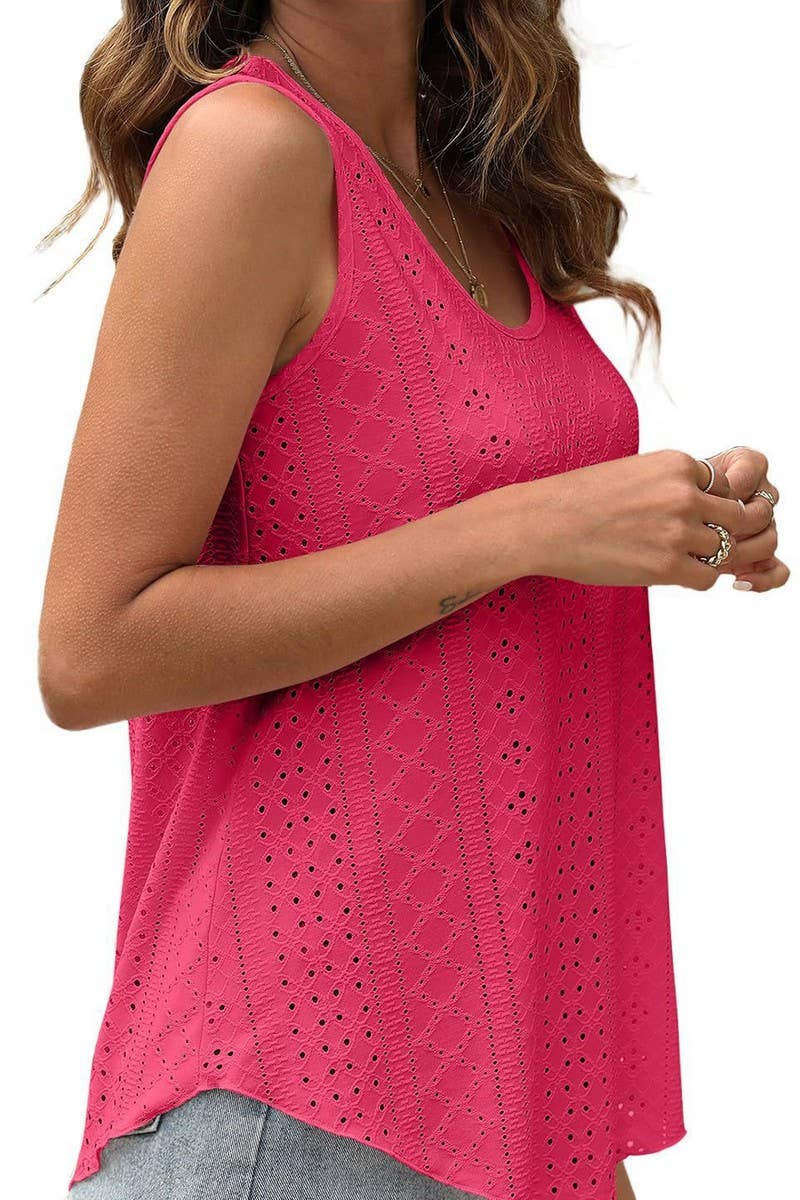 CWTBLSL0443_ROUND NECK NEEDLE EYE SLEEVELESS VEST T-SHIRT