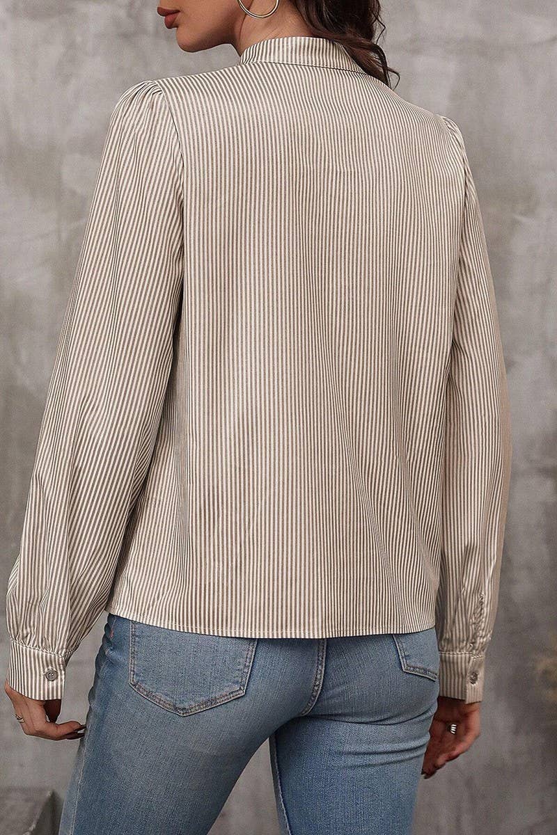 CWTBLL01287_HALF-OPEN COLLAR TIE LONG-SLEEVED STRIPED SHIRT