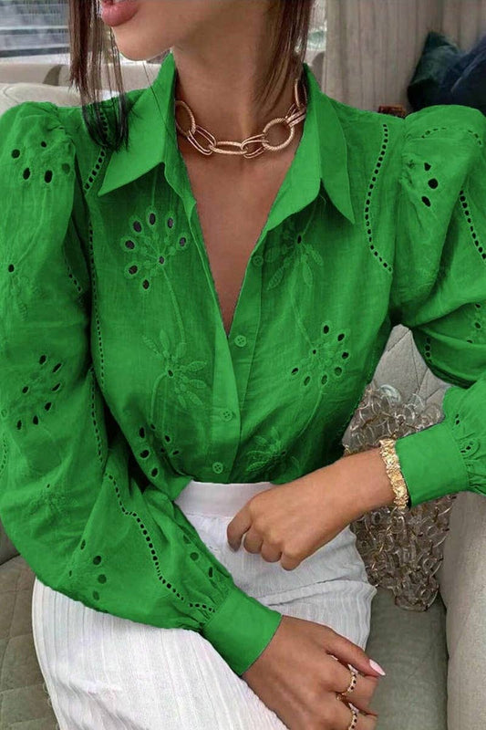 CWTDSL0116_SINGLE BREASTED CUTOUT LONG SLEEVE SHIRT TOP