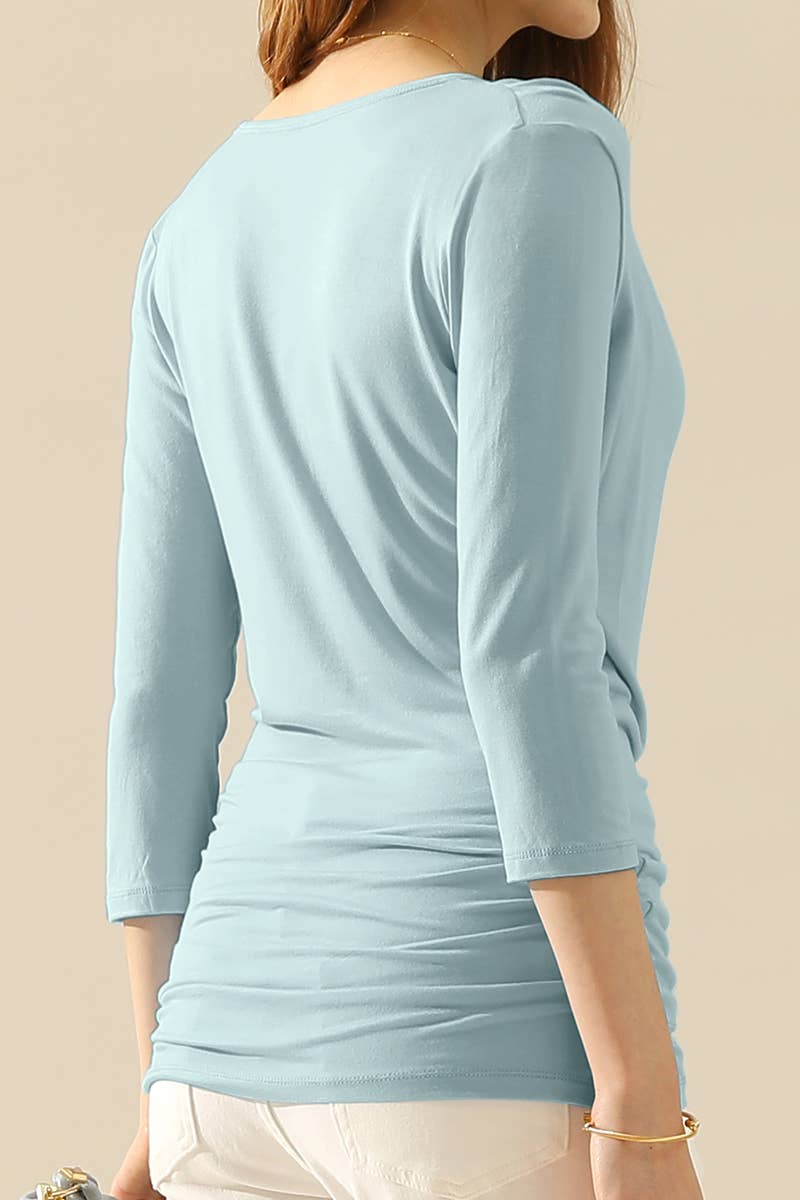 CWTTL1403_3/4 Sleeve Tank Tops Deep V-Neck Surplice Wrap