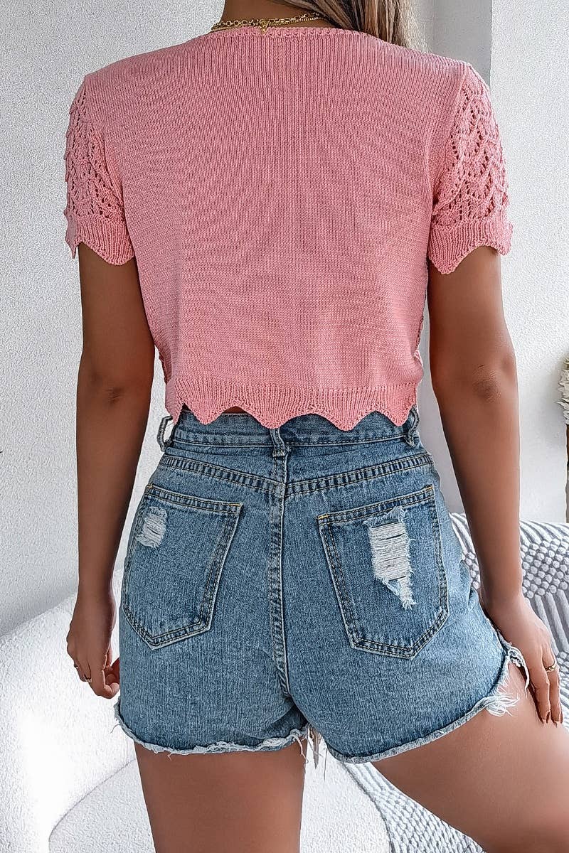 CWTBLS1058_SUMMER KNIT TIE WITH CROP SUN PROTECTION SHIRT