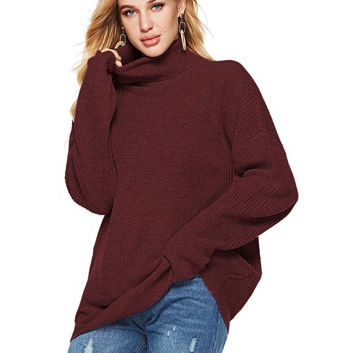 Casual striped turtleneck knit pullover