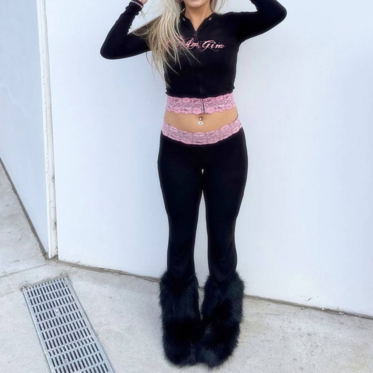 Colorblock lace hoodie & sport pants set