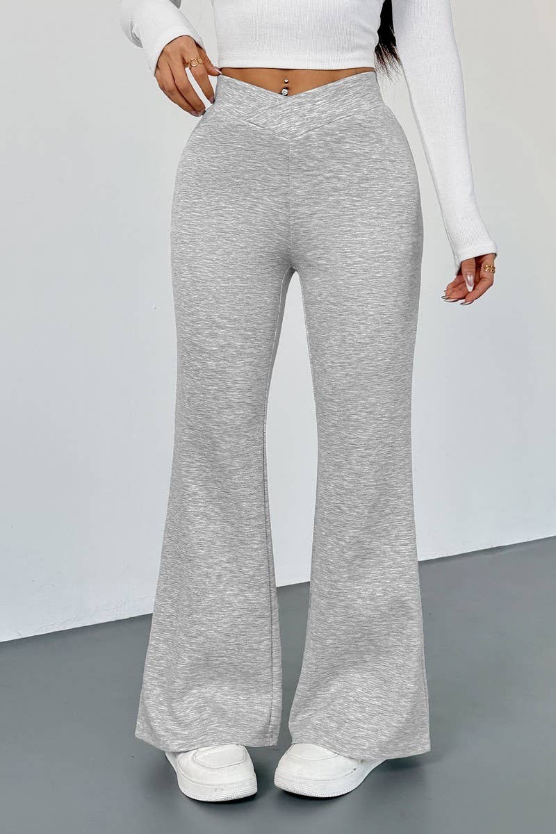 CWBLP2151_SOLID SLIM FIT FLARE CASUAL PANTS