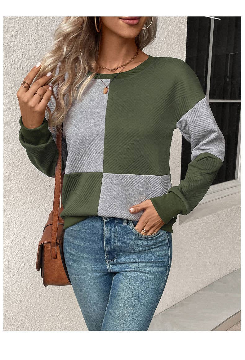 COLOR-MATCHING PULLOVER ROUND NECK SWEATSHIRT