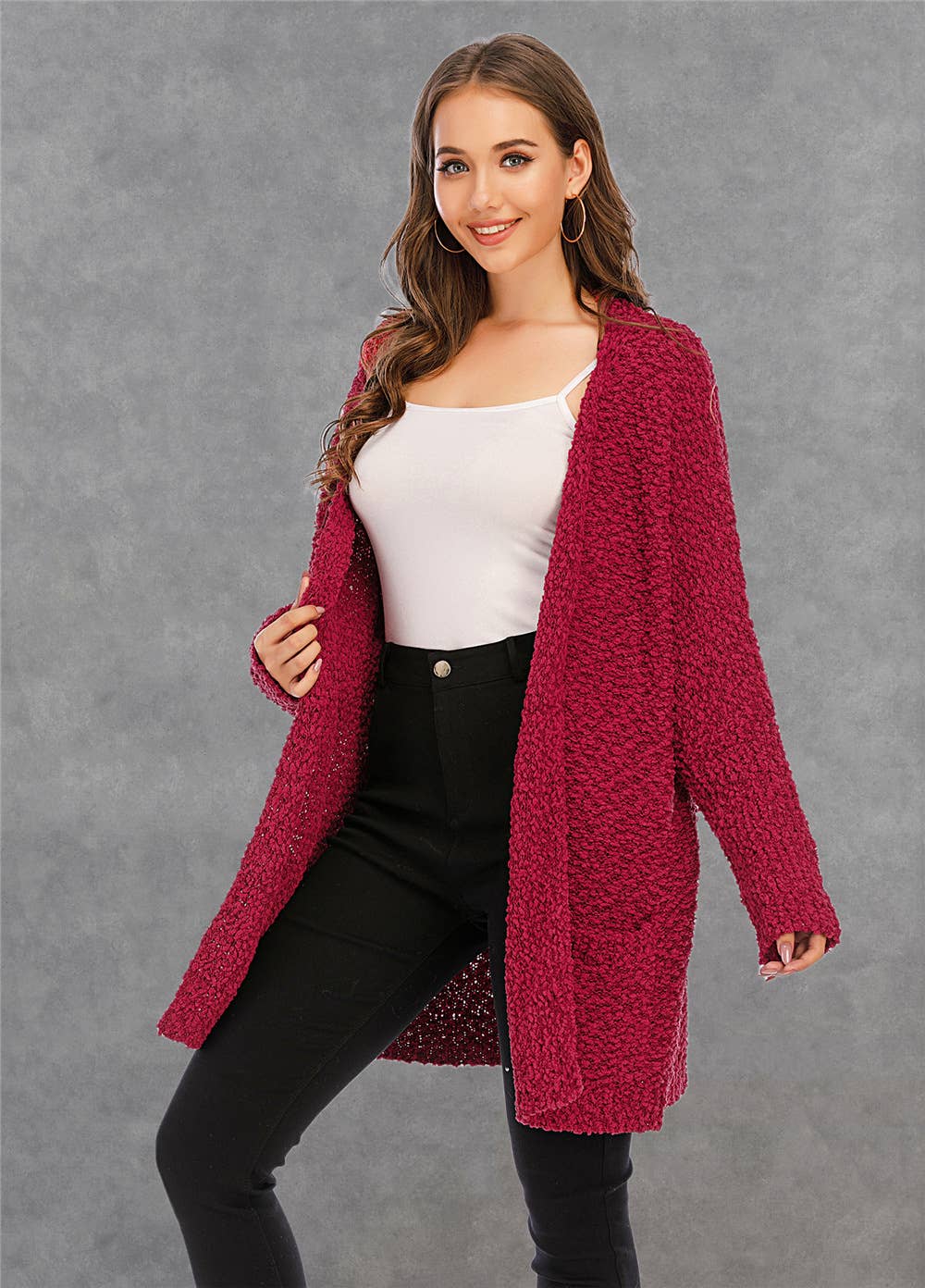 CWOSWL1044_Long Sleeve Open Front Long Cardigan Sweater