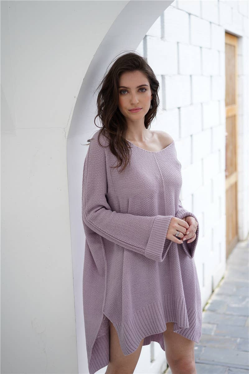 CWOSWL1417_V-Neck Long Sleeve Pullover Sweater