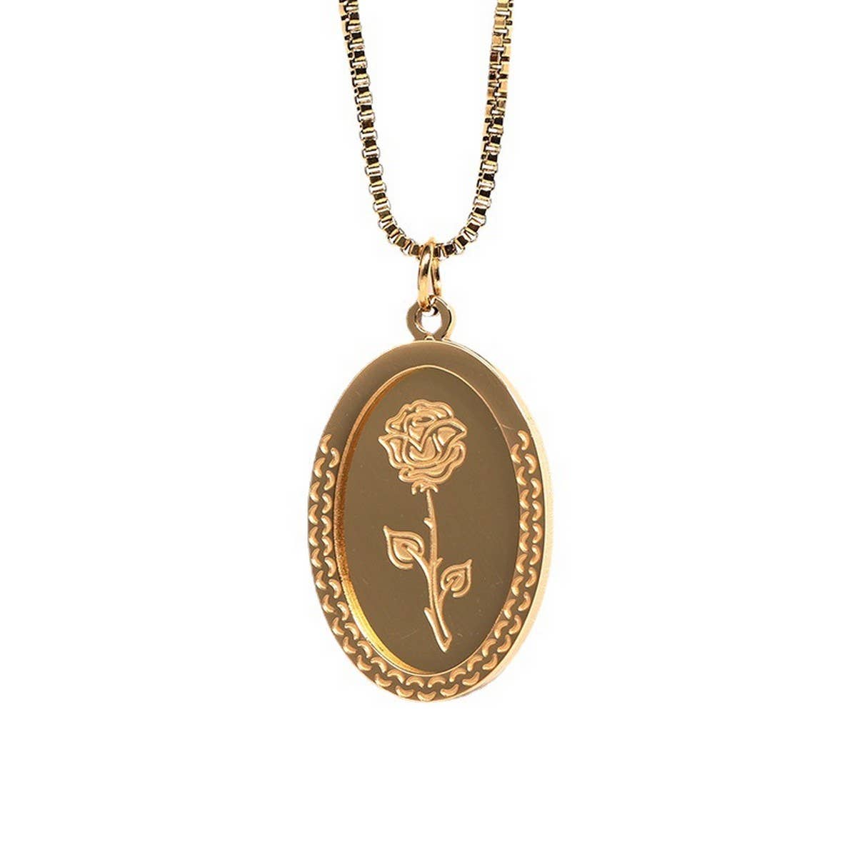STAINLESS STEEL VINTAGE ROSE PENDANT NECKLACE_CWMM3777