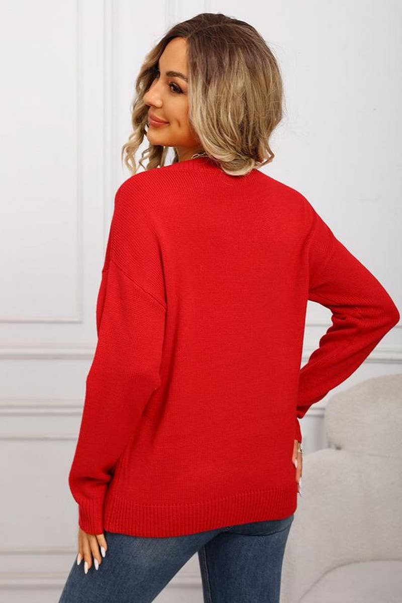 CWOSWL07577_RED CHRISTMAS LONG-SLEEVED PULLOVER SWEATER