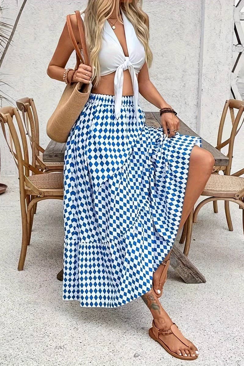 CWBLS0531_SUMMER ELASTIC HIGH WAIST PRINTED SKIRT